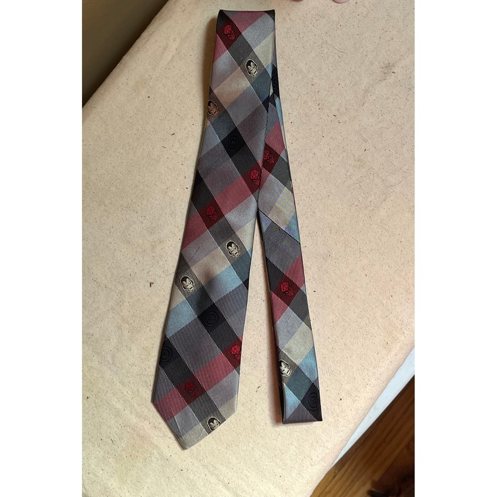 Marvel Comics Avengers Plaid Silk Tie Spider-Man Iron Man Captain America Slim